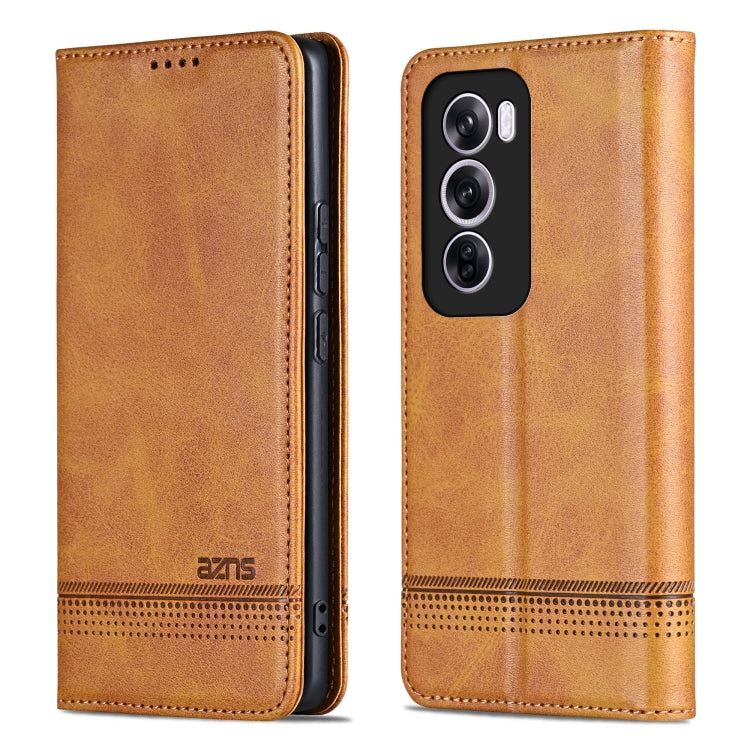 For OPPO Reno12 Pro Global AZNS Magnetic Calf Texture Flip Leather Phone Case(Light Brown) - OPPO Cases by AZNS | Online Shopping UK | buy2fix
