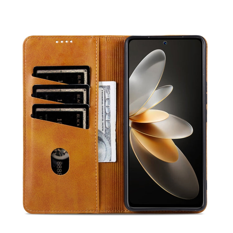 For OPPO Reno12 Pro Global AZNS Magnetic Calf Texture Flip Leather Phone Case(Light Brown) - OPPO Cases by AZNS | Online Shopping UK | buy2fix