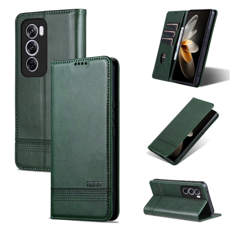 For OPPO Reno12 Pro Global AZNS Magnetic Calf Texture Flip Leather Phone Case(Dark Green) - OPPO Cases by AZNS | Online Shopping UK | buy2fix
