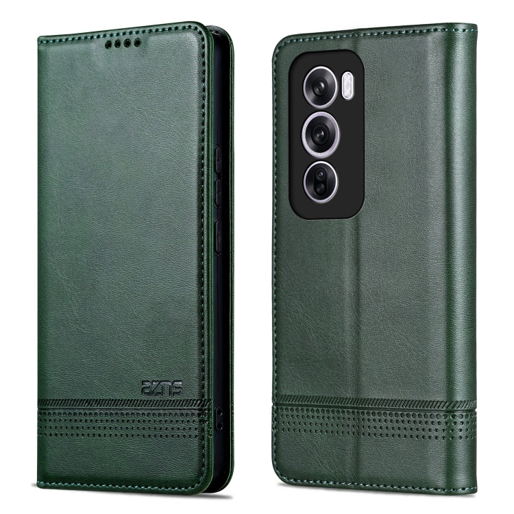 For OPPO Reno12 Pro Global AZNS Magnetic Calf Texture Flip Leather Phone Case(Dark Green) - OPPO Cases by AZNS | Online Shopping UK | buy2fix