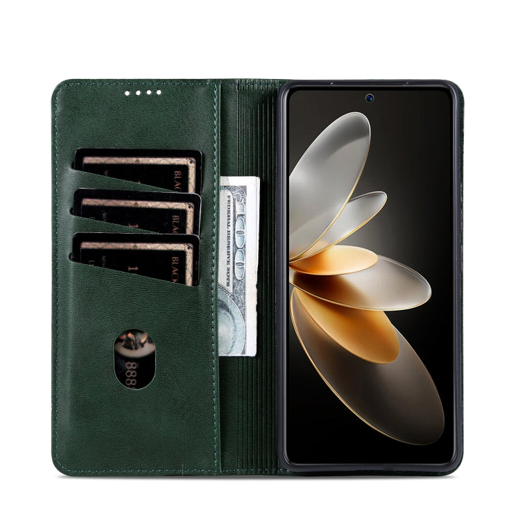 For OPPO Reno12 Pro Global AZNS Magnetic Calf Texture Flip Leather Phone Case(Dark Green) - OPPO Cases by AZNS | Online Shopping UK | buy2fix