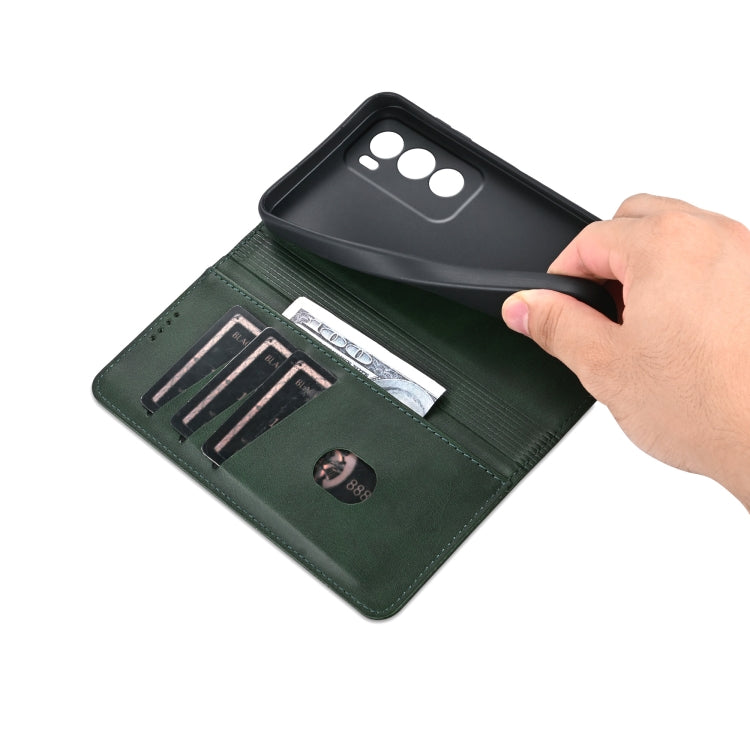 For OPPO Reno12 Pro Global AZNS Magnetic Calf Texture Flip Leather Phone Case(Dark Green) - OPPO Cases by AZNS | Online Shopping UK | buy2fix