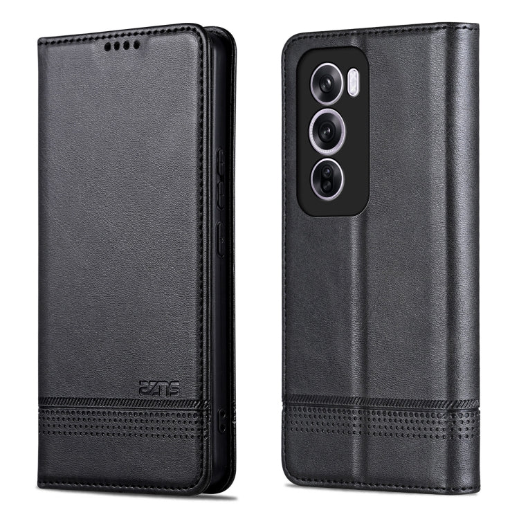 For OPPO Reno12 Pro Global AZNS Magnetic Calf Texture Flip Leather Phone Case(Black) - OPPO Cases by AZNS | Online Shopping UK | buy2fix