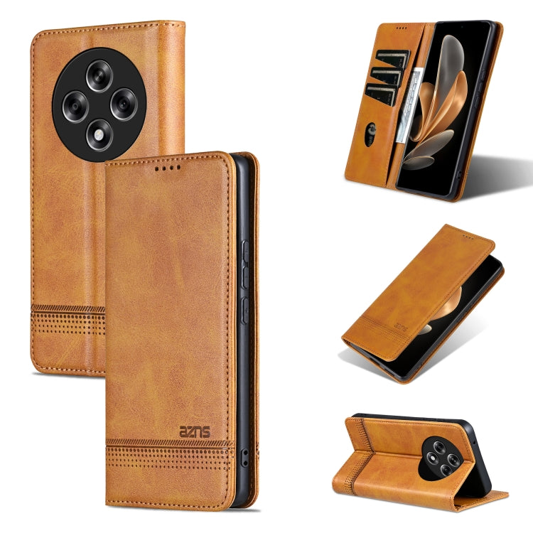 For OPPO Reno12 F 4G AZNS Magnetic Calf Texture Flip Leather Phone Case(Light Brown) - OPPO Cases by AZNS | Online Shopping UK | buy2fix