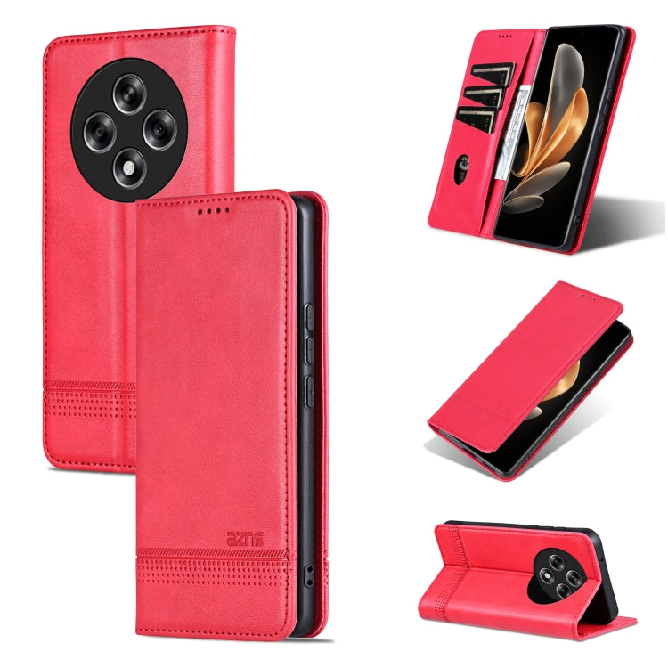 For OPPO Reno12 F 4G AZNS Magnetic Calf Texture Flip Leather Phone Case(Red) - OPPO Cases by AZNS | Online Shopping UK | buy2fix