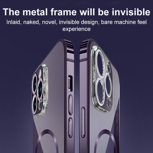 For iPhone 14 Pro Max MagSafe Magnetic Stainless Steel Frame Transparent TPU Phone Case(Silver) by buy2fix