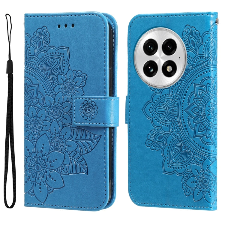 For OnePlus 13 Seven-petal Flowers Embossing Leather Phone Case(Blue) - OnePlus Cases by buy2fix | Online Shopping UK | buy2fix