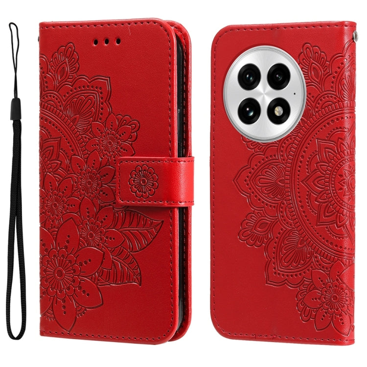 For OnePlus 13 Seven-petal Flowers Embossing Leather Phone Case(Red) - OnePlus Cases by buy2fix | Online Shopping UK | buy2fix
