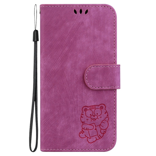 For iPhone 16 Plus Little Tiger Embossed Leather Phone Case(Rose Red) by buy2fix