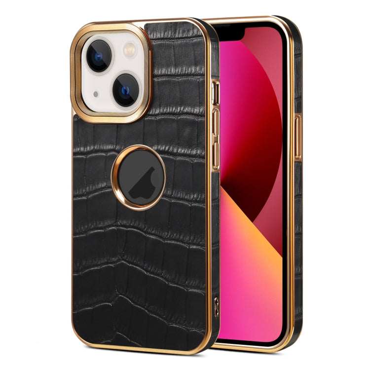 For iPhone 13 Denior Crocodile Texture Genuine Leather Electroplating Phone Case(Black) - iPhone 13 Cases by Denior | Online Shopping UK | buy2fix