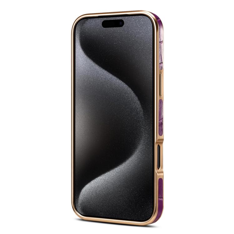 For iPhone 17 Pro Denior Crocodile Texture Genuine Leather Electroplating Phone Case(Purple) - iPhone 17 Pro Cases by Denior | Online Shopping UK | buy2fix