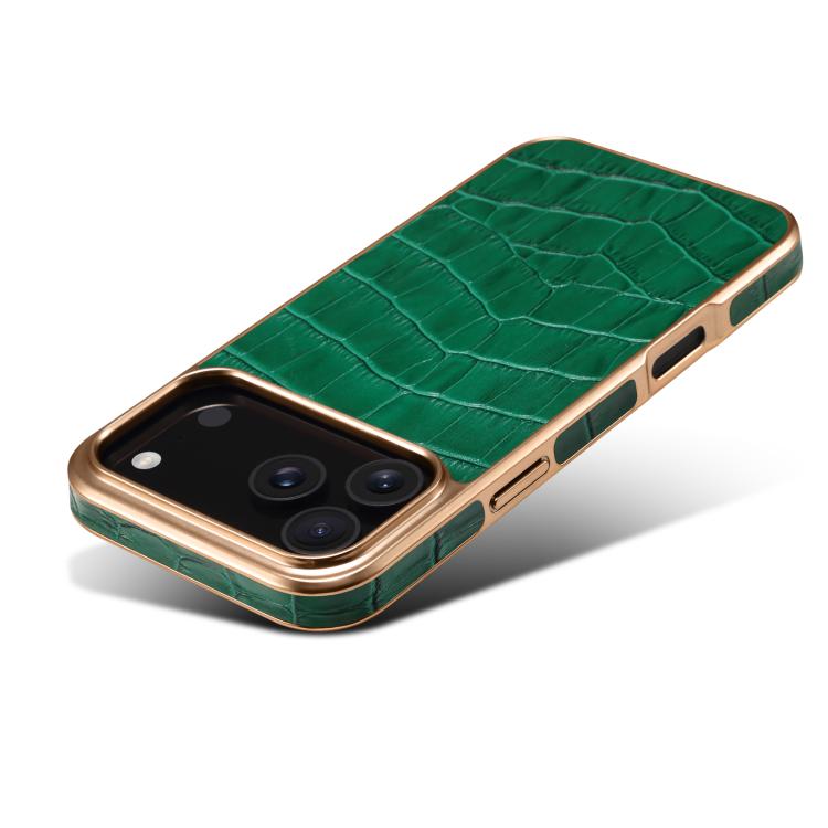 For iPhone 17 Pro Denior Crocodile Texture Genuine Leather Electroplating Phone Case(Green) - iPhone 17 Pro Cases by Denior | Online Shopping UK | buy2fix