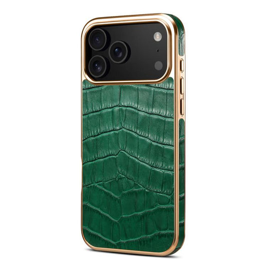For iPhone 17 Pro Max Denior Crocodile Texture Genuine Leather Electroplating Phone Case(Green) - iPhone 17 Pro Max Cases by Denior | Online Shopping UK | buy2fix