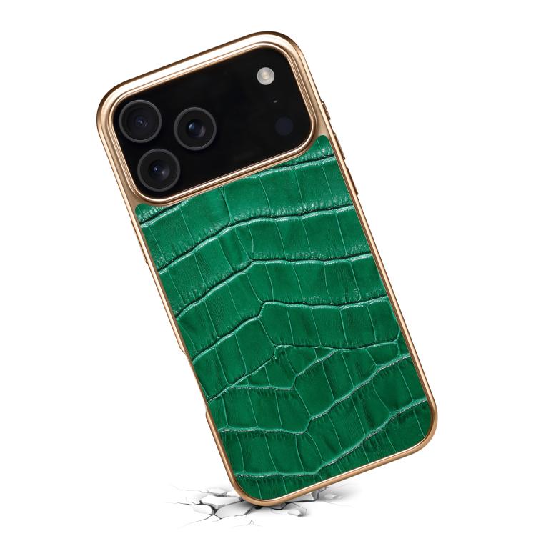 For iPhone 17 Pro Max Denior Crocodile Texture Genuine Leather Electroplating Phone Case(Green) - iPhone 17 Pro Max Cases by Denior | Online Shopping UK | buy2fix