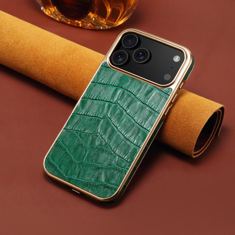 For iPhone 17 Pro Max Denior Crocodile Texture Genuine Leather Electroplating Phone Case(Green) - iPhone 17 Pro Max Cases by Denior | Online Shopping UK | buy2fix