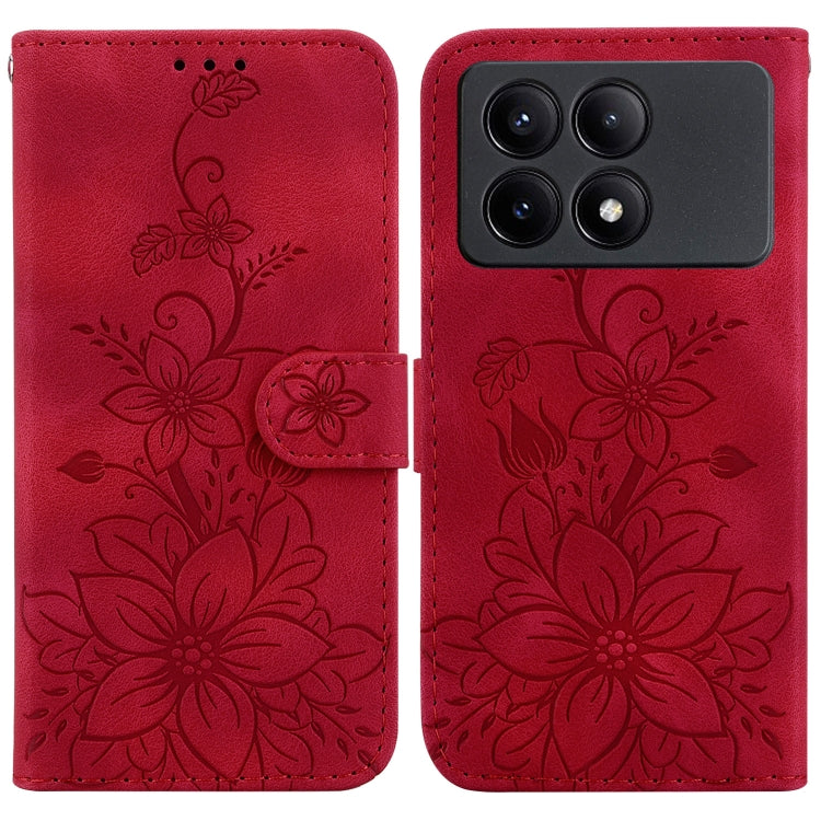 For Xiaomi Redmi K70E / Poco X6 Pro Lily Embossed Leather Phone Case(Red) - Xiaomi Cases by buy2fix | Online Shopping UK | buy2fix
