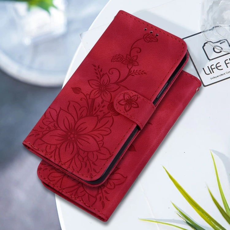 For Xiaomi Redmi K70E / Poco X6 Pro Lily Embossed Leather Phone Case(Red) - Xiaomi Cases by buy2fix | Online Shopping UK | buy2fix