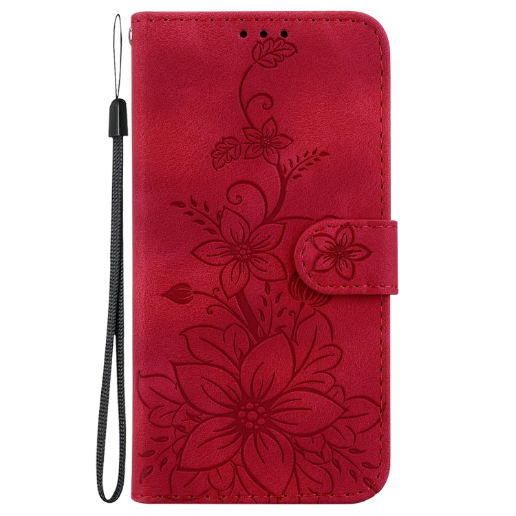 For Xiaomi Redmi K70E / Poco X6 Pro Lily Embossed Leather Phone Case(Red) - Xiaomi Cases by buy2fix | Online Shopping UK | buy2fix