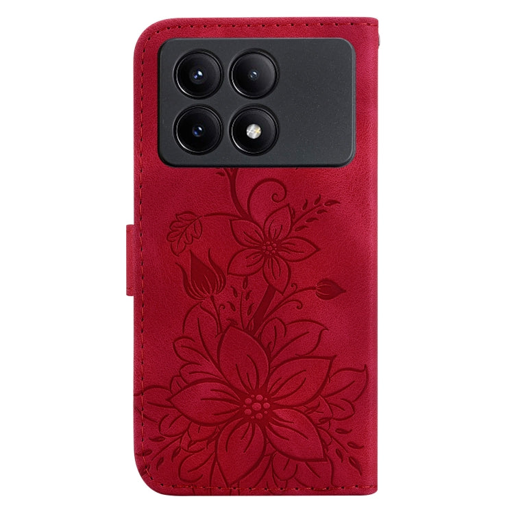 For Xiaomi Redmi K70E / Poco X6 Pro Lily Embossed Leather Phone Case(Red) - Xiaomi Cases by buy2fix | Online Shopping UK | buy2fix
