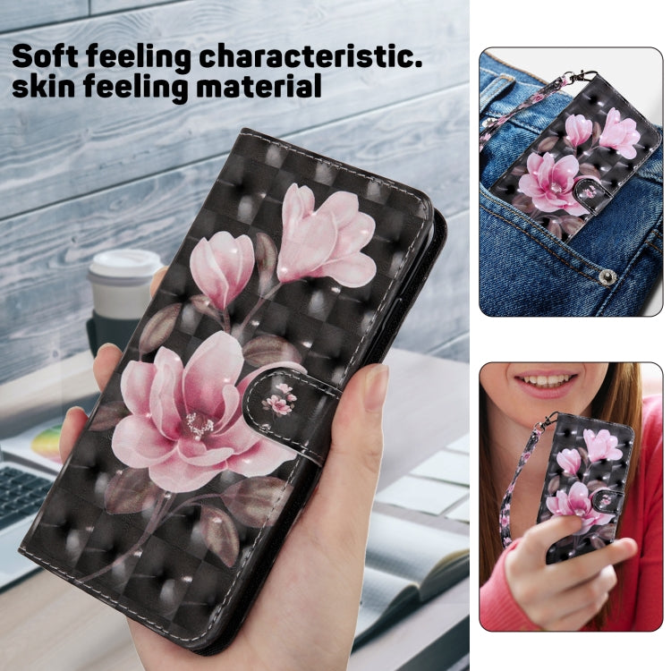 For iPhone 16 Pro 3D Painted Leather Phone Case(Pink Flower) by buy2fix