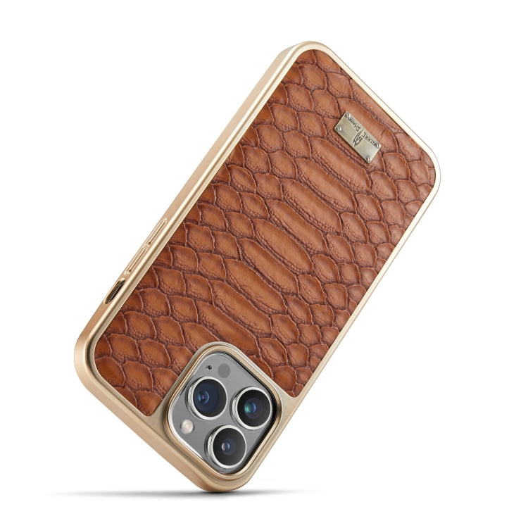 For iPhone 14 Fierre Shann Python Texture Electroplating PU Phone Case(Brown) - iPhone 14 Cases by FIERRE SHANN | Online Shopping UK | buy2fix