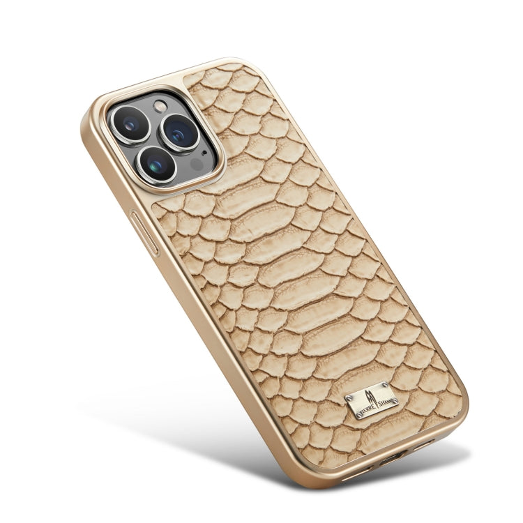 For iPhone 14 Fierre Shann Python Texture Electroplating PU Phone Case(White) - iPhone 14 Cases by FIERRE SHANN | Online Shopping UK | buy2fix