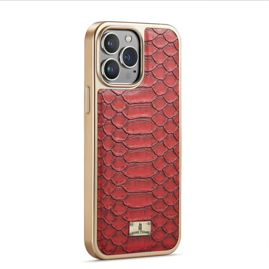 For iPhone 14 Fierre Shann Python Texture Electroplating PU Phone Case(Red) - iPhone 14 Cases by FIERRE SHANN | Online Shopping UK | buy2fix