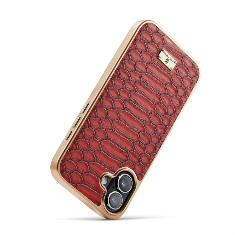 For iPhone 16 Plus Fierre Shann Python Texture Electroplating PU Phone Case(Red) by FIERRE SHANN