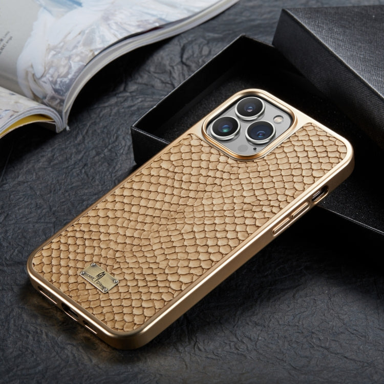 For iPhone 15 Pro Fierre Shann Snake Texture Electroplating PU Phone Case(White) - iPhone 15 Pro Cases by FIERRE SHANN | Online Shopping UK | buy2fix