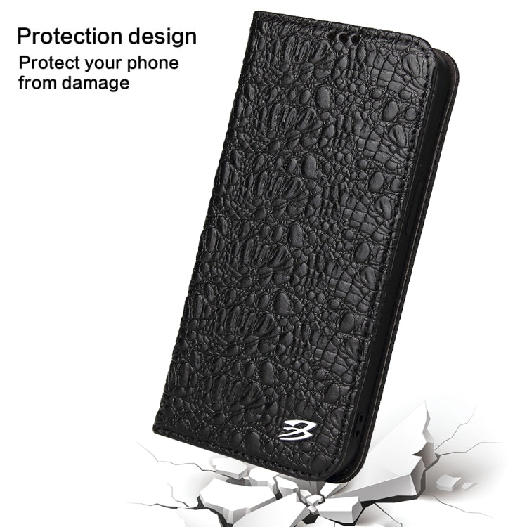 For iPhone 15 Fierre Shann Crocodile Texture Magnetic Genuine Leather Phone Case(Black) - iPhone 15 Cases by FIERRE SHANN | Online Shopping UK | buy2fix