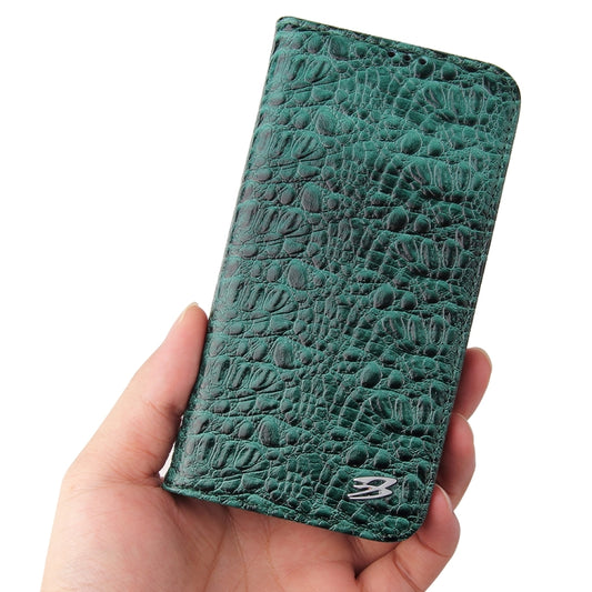 For iPhone 15 Fierre Shann Crocodile Texture Magnetic Genuine Leather Phone Case(Green) - iPhone 15 Cases by FIERRE SHANN | Online Shopping UK | buy2fix