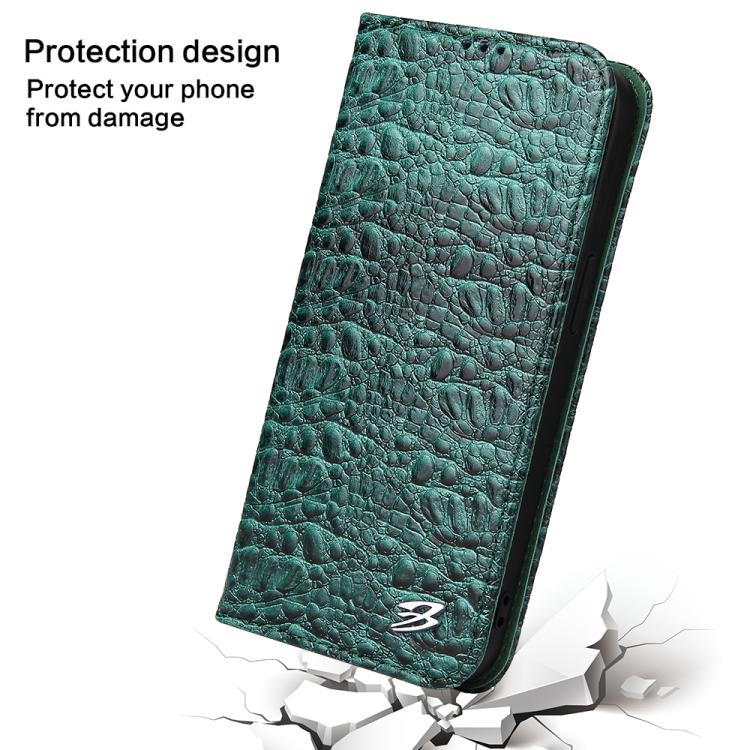 For iPhone 16e Fierre Shann Crocodile Texture Magnetic Genuine Leather Phone Case(Green) - iPhone 16e Cases by FIERRE SHANN | Online Shopping UK | buy2fix