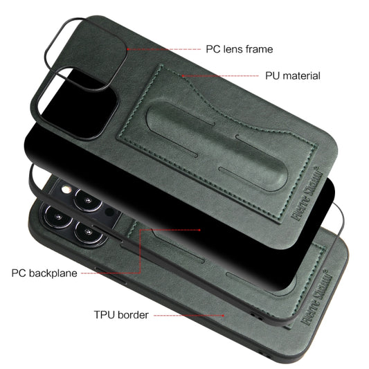 For iPhone 14 Pro Max Fierre Shann Holder Back Cover PU Phone Case(Green) - iPhone 14 Pro Max Cases by FIERRE SHANN | Online Shopping UK | buy2fix