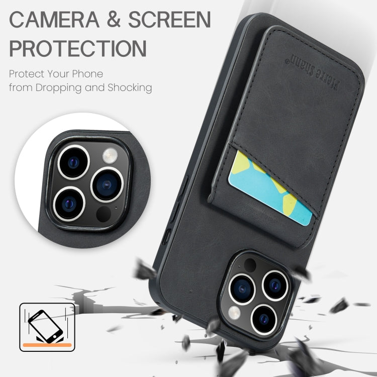 For iPhone 15 Pro Max Fierre Shann Crazy Horse Card Holder Back Cover PU Phone Case(Black) by FIERRE SHANN