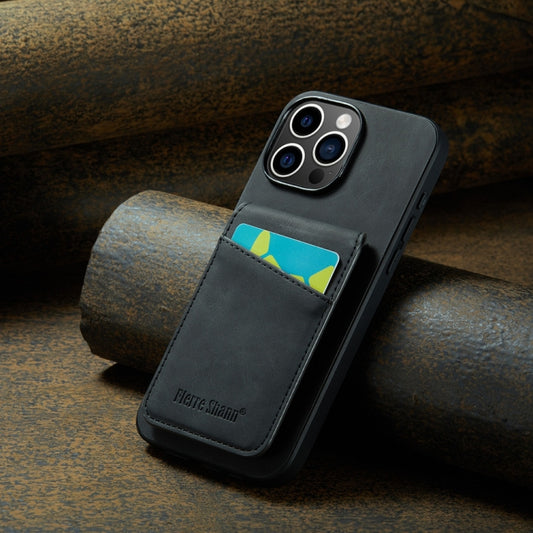 For iPhone 16 Pro Fierre Shann Crazy Horse Card Holder Back Cover PU Phone Case(Black) by FIERRE SHANN