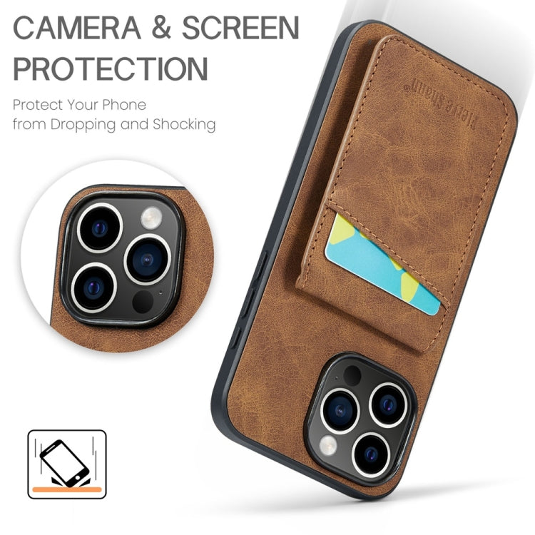 For iPhone 16 Pro Fierre Shann Crazy Horse Card Holder Back Cover PU Phone Case(Brown) by FIERRE SHANN