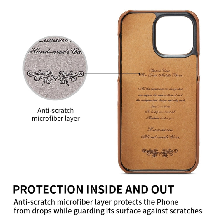 For iPhone 15 Fierre Shann Oil Wax Texture Genuine Leather Back Cover Phone Case(Brown) - iPhone 15 Cases by FIERRE SHANN | Online Shopping UK | buy2fix