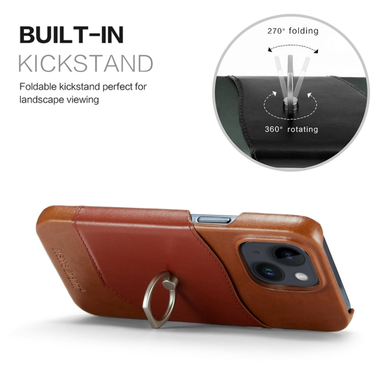 For iPhone 15 Fierre Shann Oil Wax Texture Genuine Leather Back Cover Phone Case(Brown) - iPhone 15 Cases by FIERRE SHANN | Online Shopping UK | buy2fix
