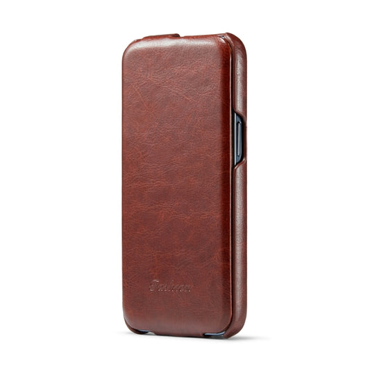 For iPhone 15 Pro Max Fierre Shann Oil Wax Texture Vertical Flip PU Phone Case(Brown) by FIERRE SHANN