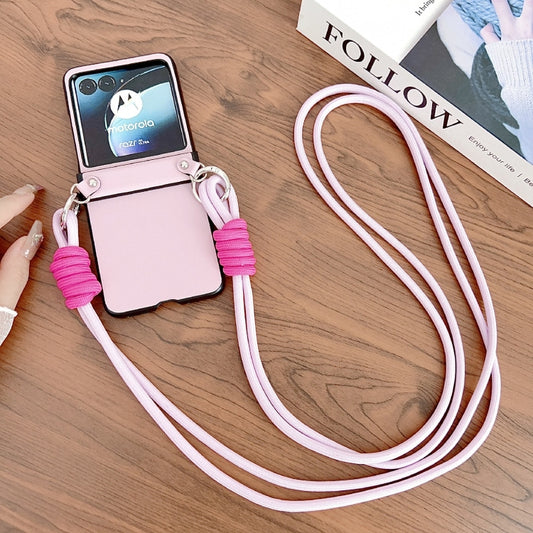 For Motorola Razr 40 Ultra Morandi Leather Texture Phone Case With Lanyard(Pink) by buy2fix