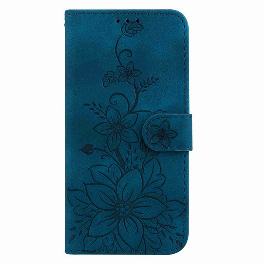 For Samsung Galaxy S21 Ultra 5G Lily Embossed Leather Phone Case(Dark Blue) by buy2fix