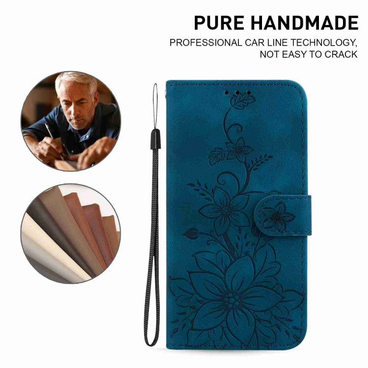 For Samsung Galaxy Note20 Ultra Lily Embossed Leather Phone Case(Dark Blue) by buy2fix