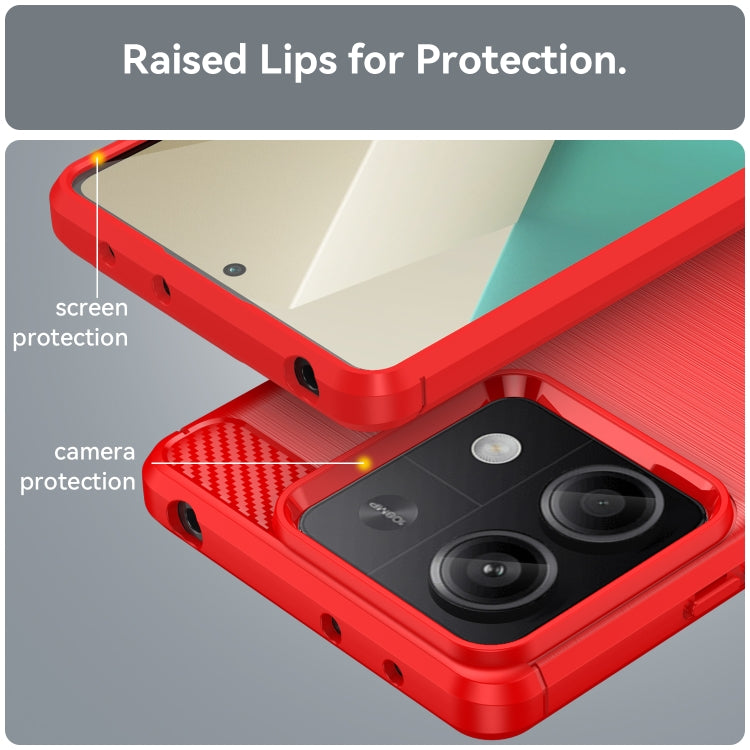 For Xiaomi Redmi Note 13 5G Brushed Texture Carbon Fiber TPU Phone Case(Red) - Xiaomi Cases by buy2fix | Online Shopping UK | buy2fix