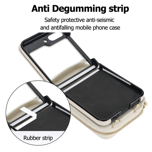 For Samsung Galaxy Z Flip5 Rhombic Texture Card Bag Phone Case with Dual Lanyard(White) - Galaxy Z Flip5 Cases by buy2fix | Online Shopping UK | buy2fix