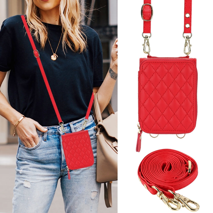 For Samsung Galaxy Z Flip6 Rhombic Texture Card Bag Phone Case with Dual Lanyard(Red) - Galaxy Z Flip6 5G Cases by buy2fix | Online Shopping UK | buy2fix