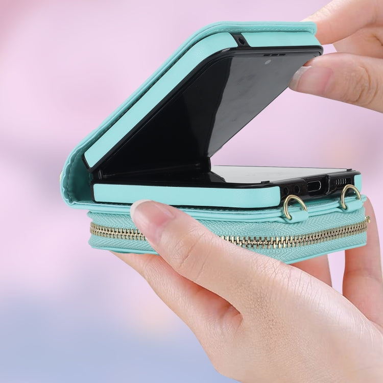 For Samsung Galaxy Z Flip6 Rhombic Texture Card Bag Phone Case with Dual Lanyard(Green) - Galaxy Z Flip6 5G Cases by buy2fix | Online Shopping UK | buy2fix