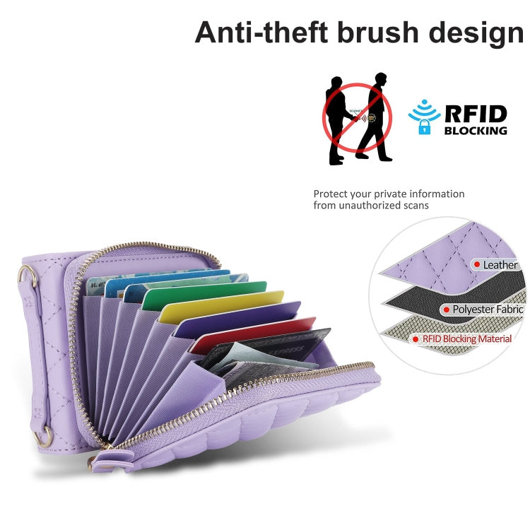 For Samsung Galaxy Z Flip6 Rhombic Texture Card Bag Phone Case with Dual Lanyard(Purple) - Galaxy Z Flip6 5G Cases by buy2fix | Online Shopping UK | buy2fix