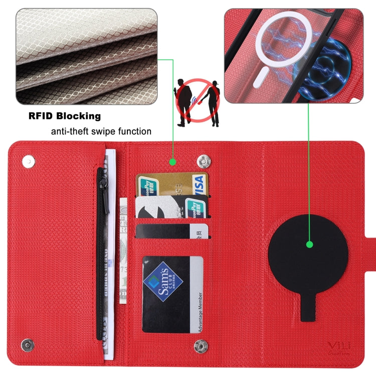 For iPhone 13 ViLi GHB Series MagSafe Magnetic Zipper Leather Phone Case(Red) by ViLi