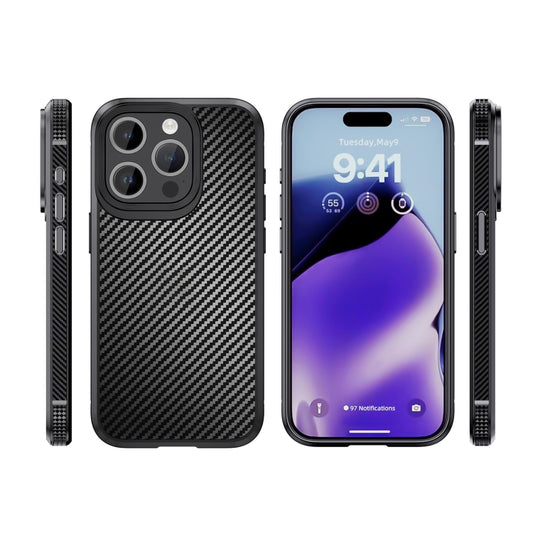 For iPhone 15 Plus iPAKY MG Series Carbon Fiber PC + TPU Protective Phone Case(Black) - iPhone 15 Plus Cases by iPAKY | Online Shopping UK | buy2fix