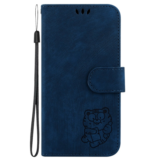 For Motorola Edge 2024 Little Tiger Embossed Leather Phone Case(Dark Blue) by buy2fix